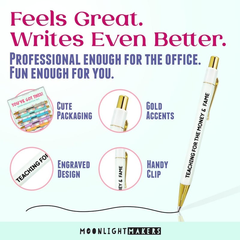 Moonlight Makers Funny Pens — Cute Motivational Pens with Sayings and Affirmations, Black Ink Ballpoint Pens, Office Desk Accessories for Women, Coworkers, Friends, Gift Ideas, Set of 5, You Got This - Image 4